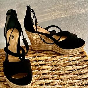 UGG Strappy Black Espadrille Wedges, 9M